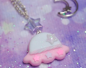 Kawaii Słodki Pastelowy Naszyjnik, Galaxy Ufo, Naszyjnik wykonany z gliny polimerowej, idealny na słodkie Harajuku, Harajuku Kei, Fairy Kei
