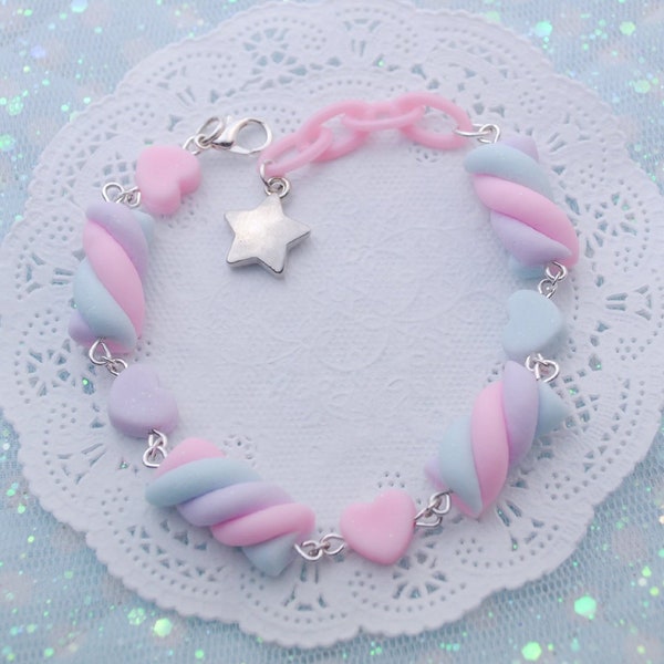 Kawaii Pastell Lila Regenbogen Marshmallow Armband, Fee Kei, Sweet Harajuku, Sweet Candy Jewelry, Süßes Mädchen Accessoire