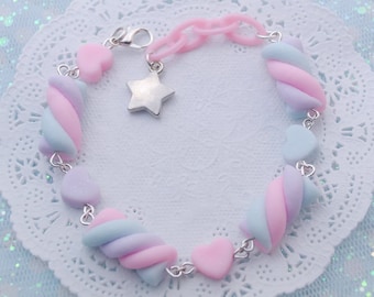 Kawaii Pastel Lilac Rainbow Marshmallow Bracelet, Fairy Kei, Sweet Harajuku , Sweet Candy Jewelry, Cute Girly Accessory