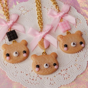 Kawaii Sweet Cookie Bear Necklace, Yumekawaii Jewelry, Fairy Kei, Harajuku Jfashion, Pastel Aesthetic Accessories, Harajuku