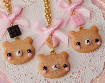 Kawaii Sweet Cookie Bear Necklace, Yumekawaii Jewelry, Fairy Kei, Harajuku Jfashion, Pastel Aesthetic Accessories, Harajuku