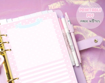 Kawaii a5 & a6 printable note - Pastel Planner Insert, Stationery, Kikki K, Filofax, Dokibook, Productivity, Back To School, Cute Planner