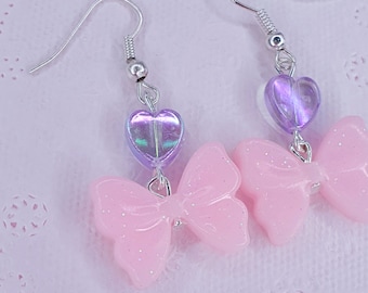 Kawaii Lovely Pink Bow Earrings- Fairy Kei - Harajuku  - Harajuku - Jfashion - Pastel - Love