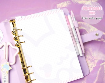 Kawaii a5 printable note - cute bunny - squared refill - free notes refill - Dokibook Kikki K Filofax printable notepaper - cute planner