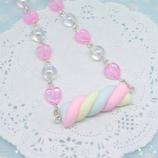Kawaii Sweet Pastel Halskette, Regenbogen Marshmallow Halskette aus Polymer Clay, perfekt für Sweet Harajuku, Harajuku Kei, Fairy Kei