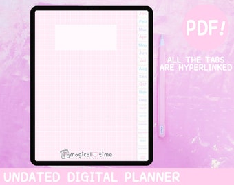 Kawaii Undated Digital Planner - Cute Digital Journal - File for iPad with Hyperlinks, Good Notes, Notability, Digital Notebook, Noteshelf