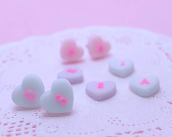 Kawaii Conversation Hearts Earrings with Custom Letter, Sweet Valentine & Galentine gift