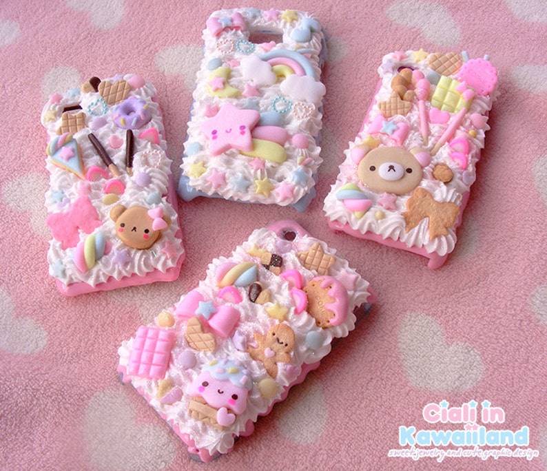 Kawaii decoden phone case, whipped cream effect case, cute iphone galaxy phone case, phone shell, available for iphone, samsung, sony etc. 