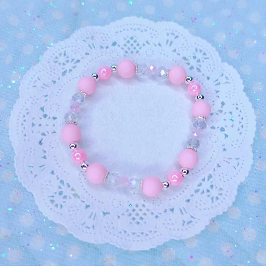 ブレスレット Pink & Skyblue Beaded Elastic Bracelet #9939 Pink Blue Pastel Stretch Bracelet, Pink Blue Pastel Elastic