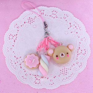 Kawaii Bear Phone Charm: Pastel Cookie Decoden Harajuku Keychain
