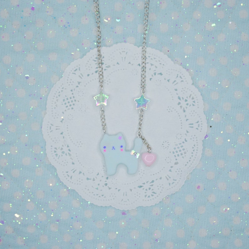 Kawaii Lovely Sweet Cat Necklace, Pastel Gattini, Bijoux Yumekawaii, Fairy Kei, Harajuku Jfashion, Pastel Accessoires esthétiques, Harajuku , image 4