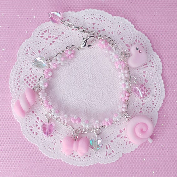 Kawaii Beads and Charms Bracelet | Daisy Bracelet With Pink