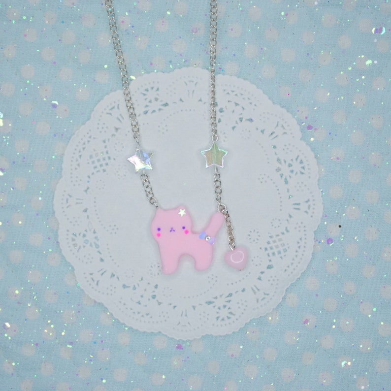 Kawaii Lovely Sweet Cat Necklace, Pastel Gattini, Bijoux Yumekawaii, Fairy Kei, Harajuku Jfashion, Pastel Accessoires esthétiques, Harajuku , image 2