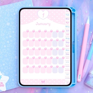 Planner digitale Pastel Kawaii per iPad/Tablet – PDF non datato con schede con collegamento ipertestuale – Note, cose da fare, finanze, dieta e piano alimentare