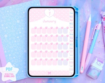 Pastel Kawaii Digital Planner for iPad / Tablet – Undated PDF with Hyperlinked Tabs – Notes, To-Do, Finance, Diet & Meal Plan
