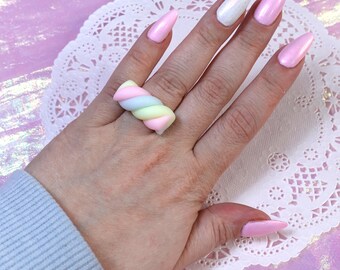 Anel de marshmallow pastel kawaii - presente de natal para ela e adolescente