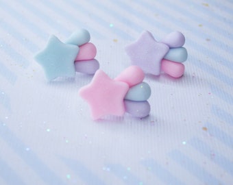 かわいいパステルコメットスターリング、ゆめかわいいジュエリー、フェアリー系、パステル調の美しいアクセサリー - ピンクスター