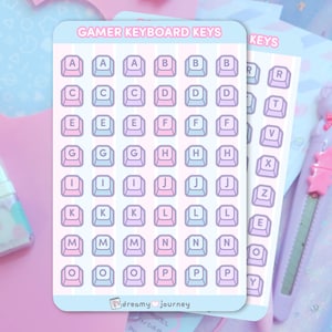 Hoja de pegatinas de teclas de teclado pastel Kawaii / Conjunto de 2 / Linda pegatina del alfabeto para planificador, Bullet Journal, Scrapbook