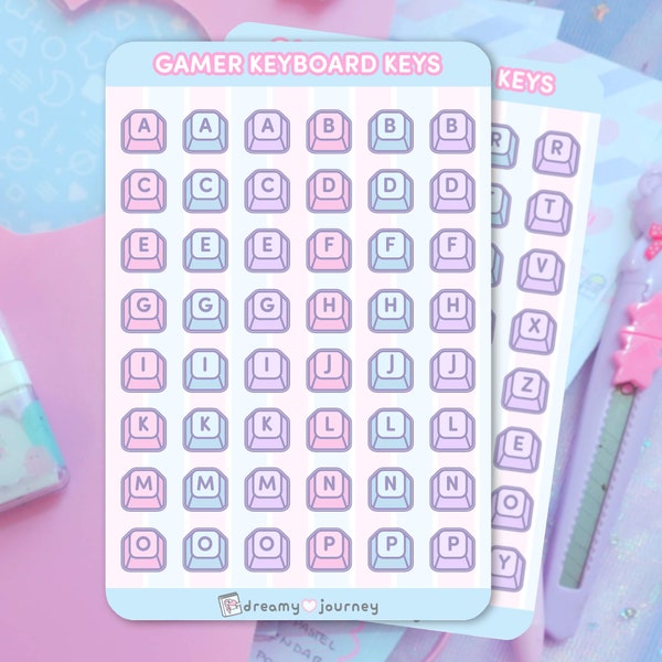 Feuille d’autocollants pour touches de clavier Kawaii Pastel | Ensemble de 2 | Autocollant alphabet mignon pour planificateur, Bullet Journal, Scrapbook