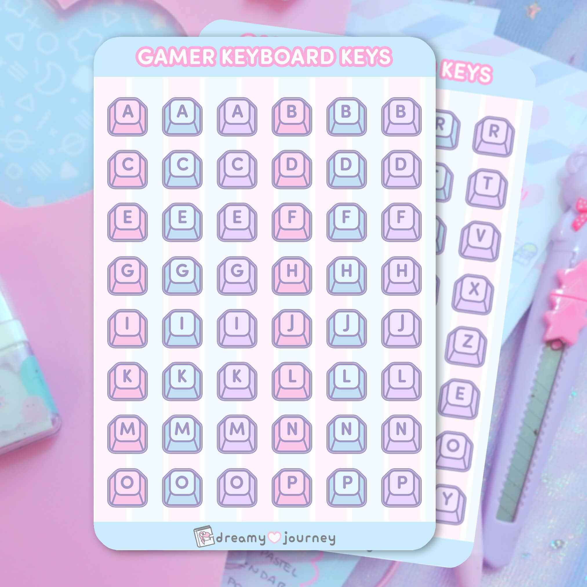 Kawaii Pastel Keyboard Keys Stickers Sheet | Set of 2 | Cute Alphabet ...