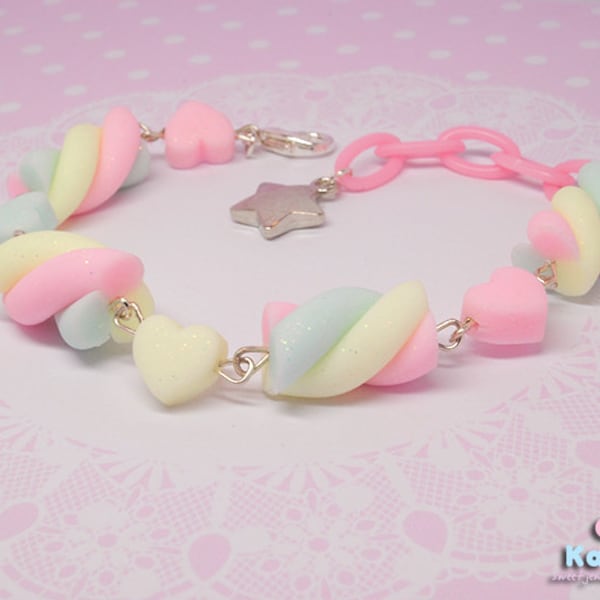 Bracelet de guimauve arc-en-ciel pastel Kawaii, Fairy Kei, Sweet Harajuku, Sweet Candy Jewelry, Cute Girly Accessoire