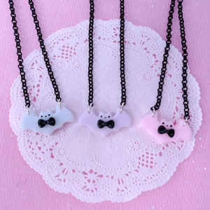 Kawaii Pastel Bat Necklace, Yumekawaii Jewelry, Fairy Kei, Harajuku Jfashion, Pastel Aesthetic Accessories, Harajuku, Pastel Goth