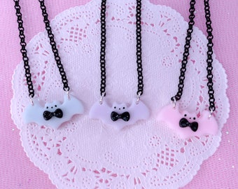 Kawaii Pastel Bat Necklace, Yumekawaii Jewelry, Fairy Kei, Harajuku Jfashion, Pastel Aesthetic Accessories, Harajuku, Pastel Goth