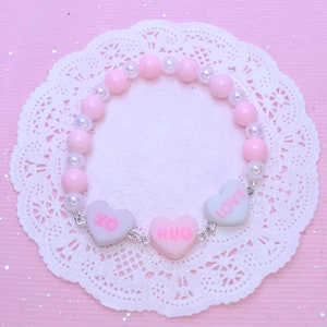 Pulsera Kawaii Conversation Hearts, dulce regalo de San Valentín y Galentine