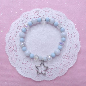 Cute Pink and Crystal Beaded Elastic Bracelet - Etsy