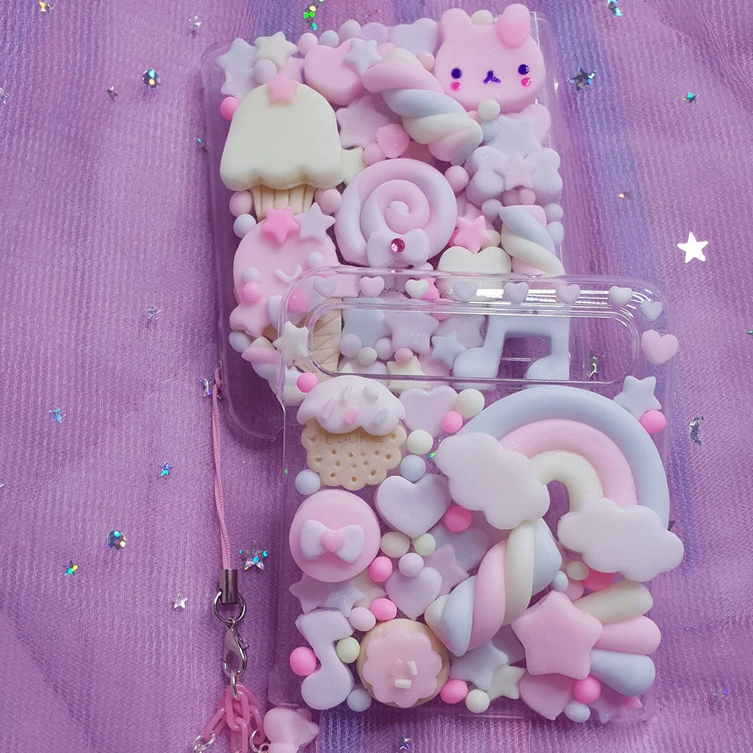 くまちゃん×ピンクリボンのプリンスケルトンケースデコ かわいいデコデンスマホケース Galaxy Z flip、flip 3、flip 4、flip 5