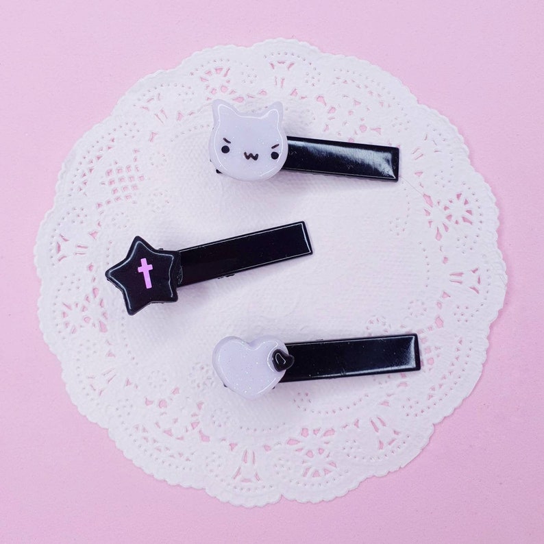 Cute Hair Decoration Pastel Goth Set Hair clips Set of 3 Pastel Hair clips Cat Hair clip Yamikawaii Pastel Goth