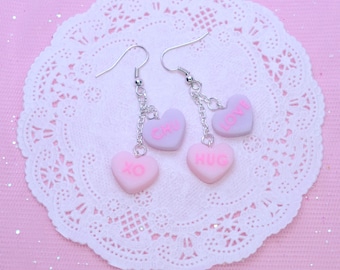 Kawaii Conversation Hearts Earrings, Sweet Valentine & Galentine gift