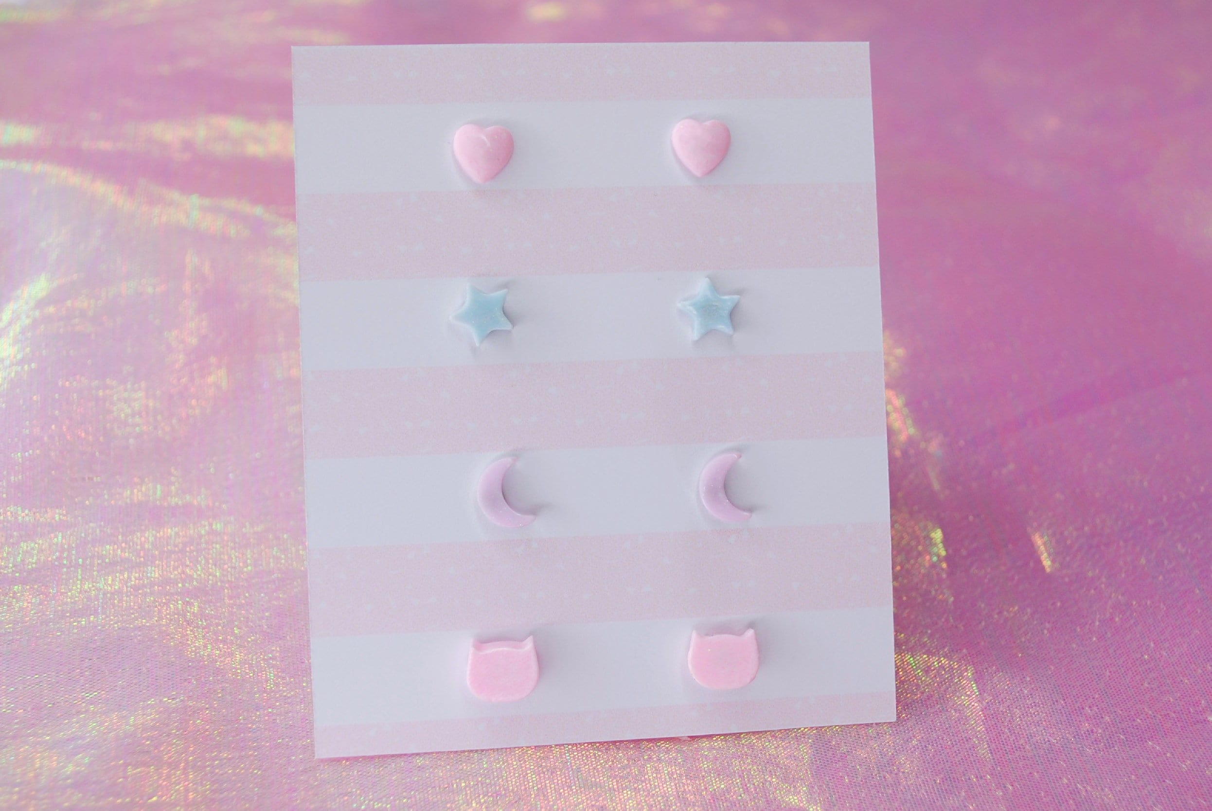 Kawaii Lovely Earrings Set | Pink Heart | Star | Moon | Cat | Cute Stud Earrings | Fancy | Fairy | Jfashion | Pastel Aesthetic