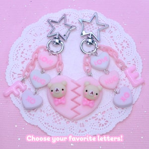Chaveiro de coração duplo personalizado Kawaii com ursos, presente personalizado de dia dos namorados e Galentine, corações de conversa fofos