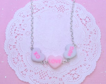 Kawaii Conversation Hearts Necklace, Sweet Valentine & Galentine gift