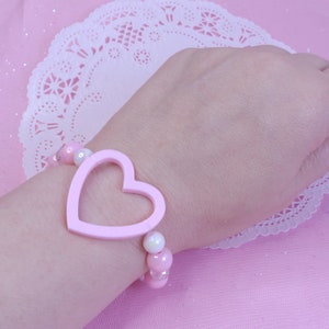 Doll Dream Pink Heart Bracelet - Handcrafted Resin Beauty with Iridescent Beads - Kawaii and Adorable