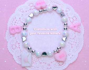 Kawaii Love Charms Bracelet with Custom Letters, Sweet Valentine & Galentine gift