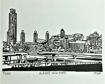 Albany, New York Linoleum Block Print