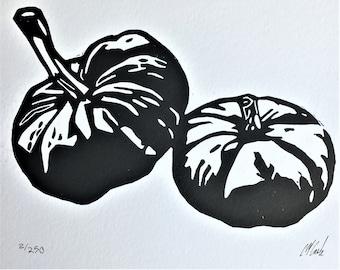 Gourds, Pumpkins Linoleum Block Print