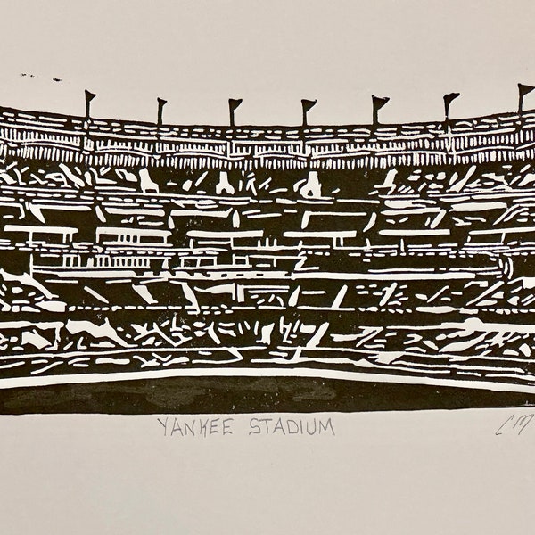 Yankee Stadium Linoleum Block Print