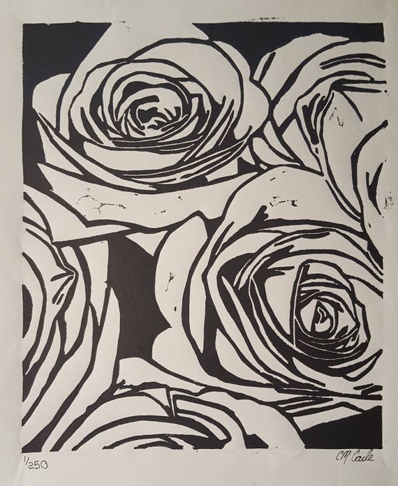 Bouquet of Roses Linoleum Block Print 8x10 Fine Art Print | Etsy