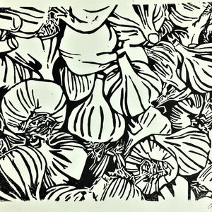 Bulbs of Garlic Linoleum Block Print