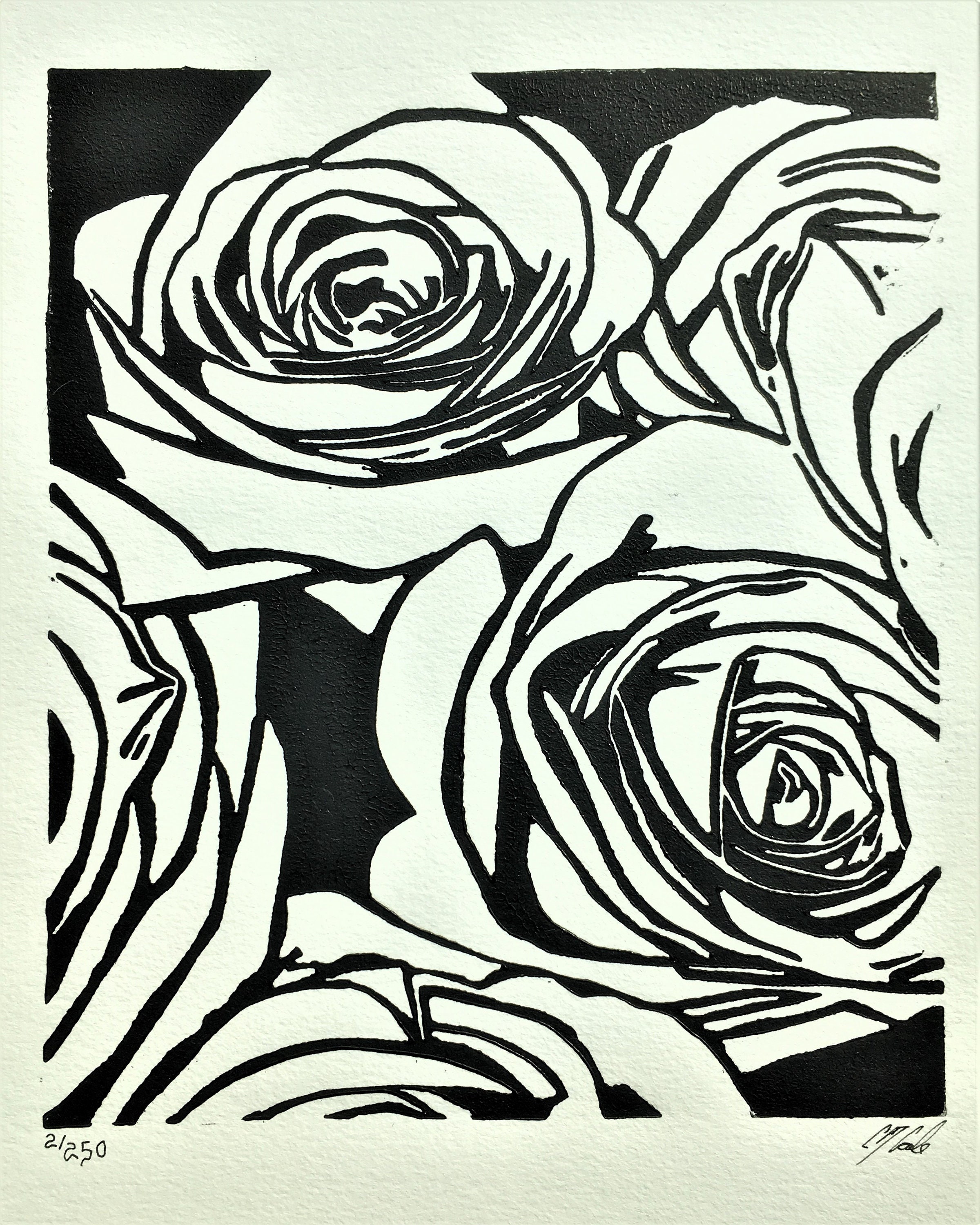 Bouquet of Roses Linoleum Block Print Etsy