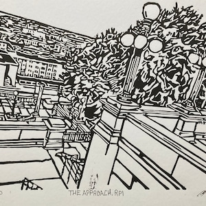 Der Ansatz bei RPI, Troy, New York Linoleum Block Print