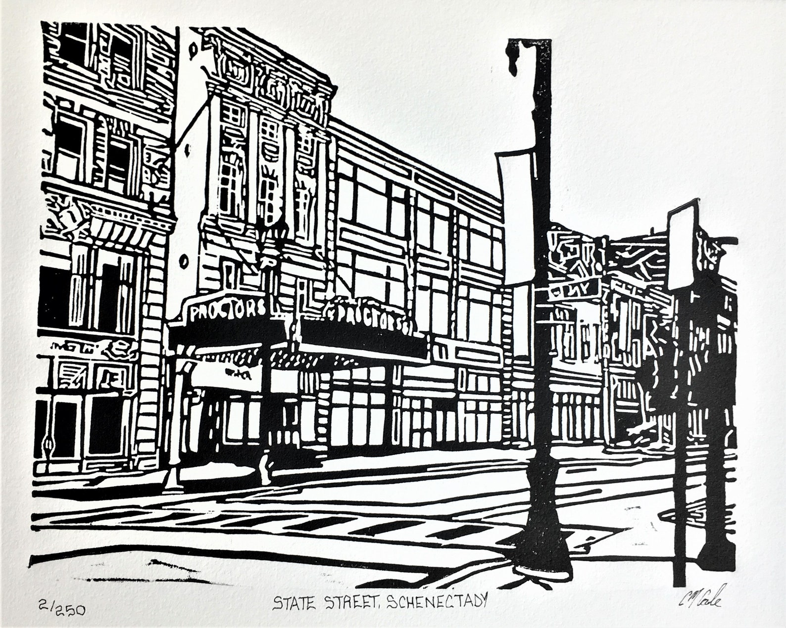 Proctor's Theatre Linoleum Block Print - Etsy