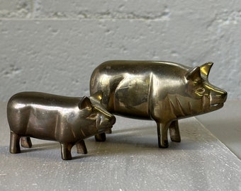 Pair of Solid Brass Pigs