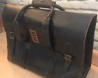 Large Black Leather Vintage Briefcase