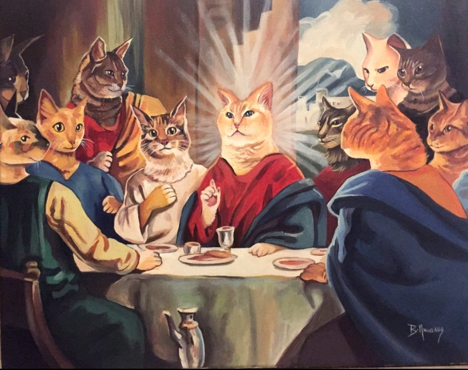 Custom Cat Last Supper Painting from Billions tv series Etsy