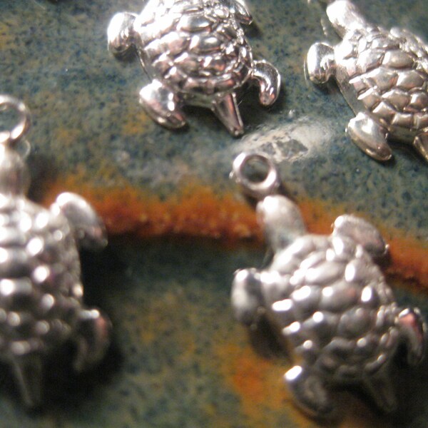 10% OFF ;). 3 Sterling Silver Honu Turtle Charm 8x12mm Sea Turtle Drop .6mm Hole, Hollow Back, Wholesale