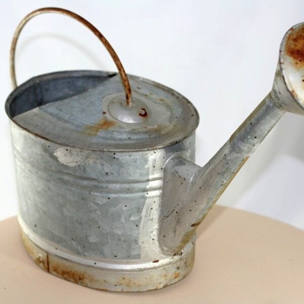 Reserved for Cheryl Shipping TBD Vintage Tin Watering Can Still Works Rusted Dinged Dented Mossy And Wonderful